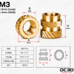 Heat-Set Brass Inserts – M3 x 5mm x 4mm
