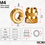 Heat-Set Brass Inserts – M4 x 6mm x 6mm