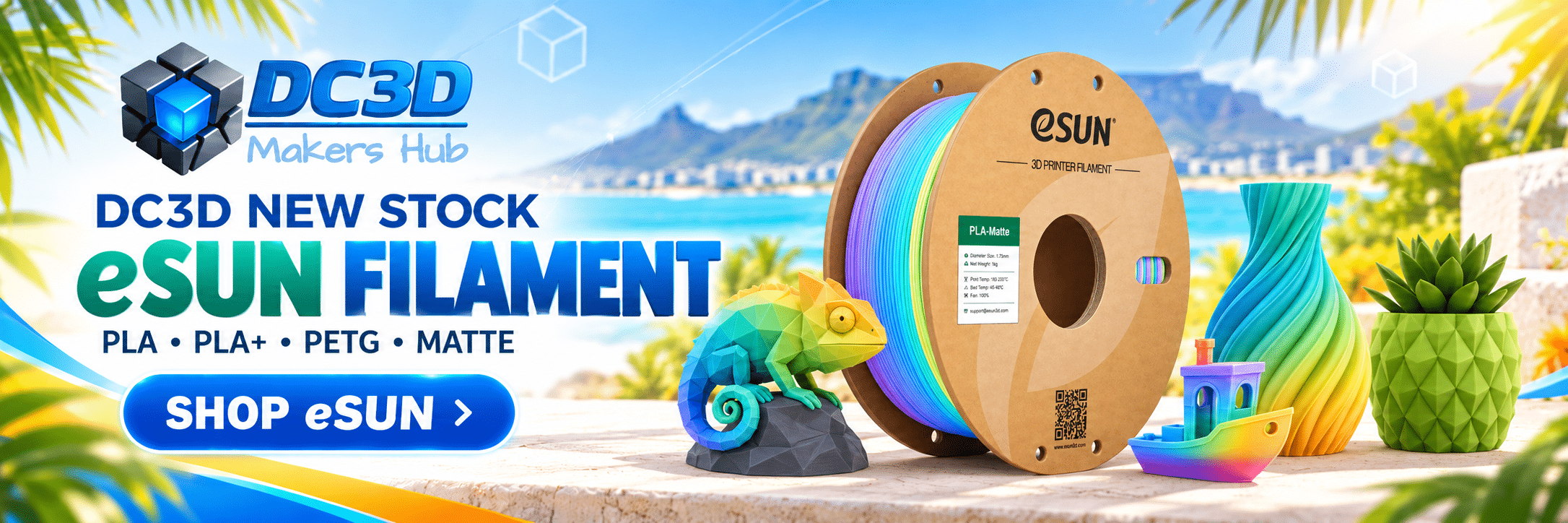 DC3D new eSUN filament stock including PLA, PLA Plus, PETG and matte filament